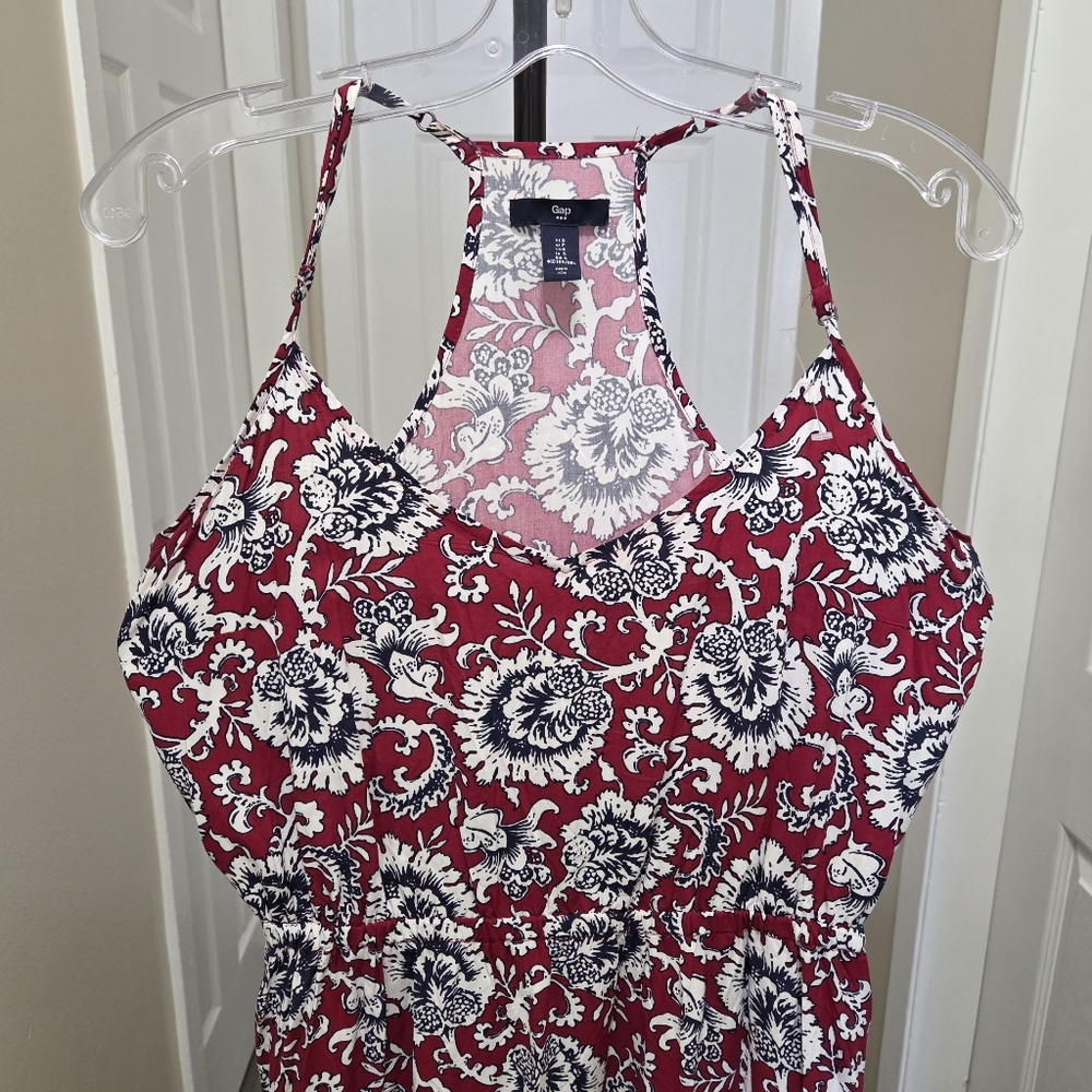 GAP Red Floral Halter Maxi Dress 100% Viscose Boho Resort Flowy Summer Vacation - Picture 3 of 10